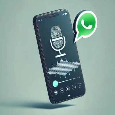 DALL·E 2024-09-28 08.49.51 - A sleek and modern illustration of a smartphone with the WhatsApp logo on the screen, showing the interface as if an audio message is being sent. The