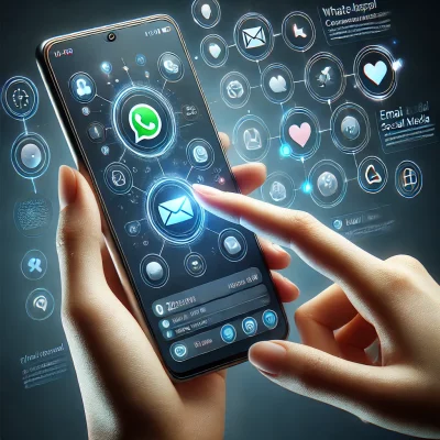 DALL·E 2024-09-28 09.00.48 - A realistic and human-centered illustration of a smartphone showing a multi-channel communication platform. The interface displays messaging icons lik